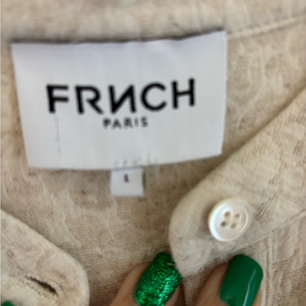FRNCH Cream Textured Ruffle-Yoke Long Sleeve Blouse - Picture 3 of 7
